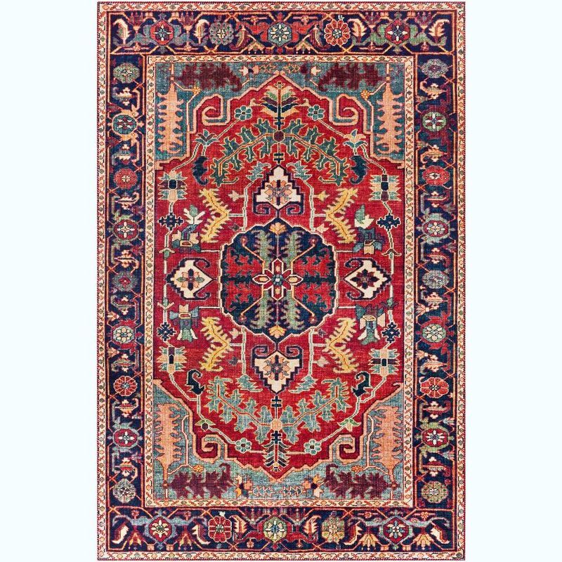 Lith Traditional Bright Red Synthetic Fur Rectangular Rug 3'6" x 5'6"