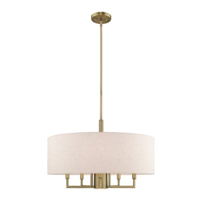 Antique Brass 6-Light Pendant Chandelier with Oatmeal Shade