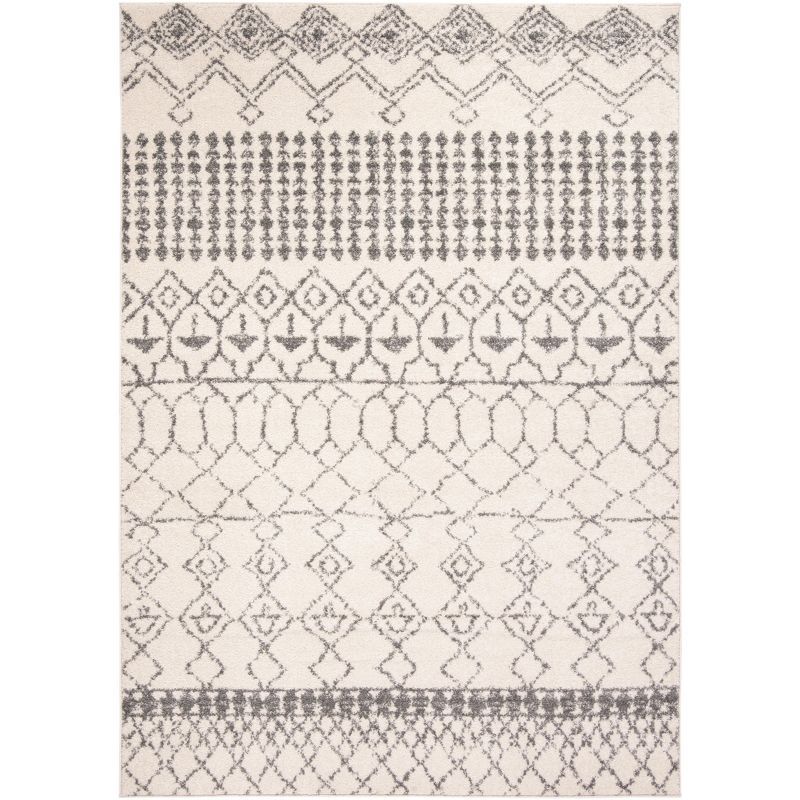 Ivory and Grey Hand-Knotted Synthetic 6' x 9' Easy-Care Area Rug