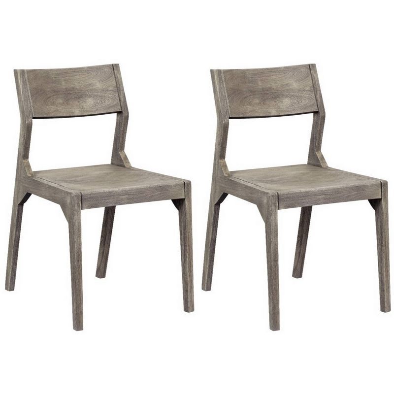 Transitional Sandblast Grey Acacia Wood Angled Back Side Chair