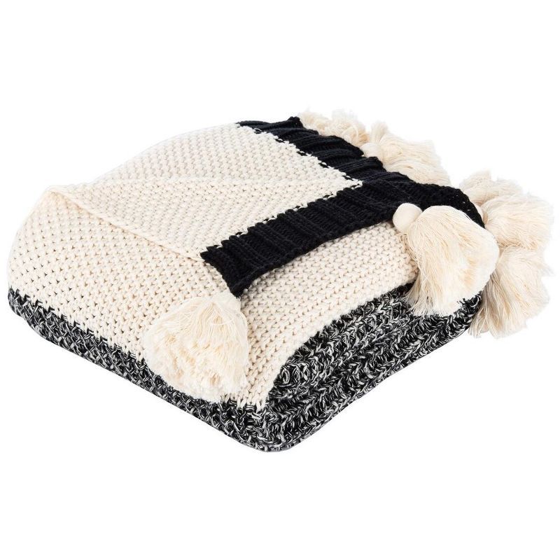 Tensley Black and Natural Cotton Throw with Tassels