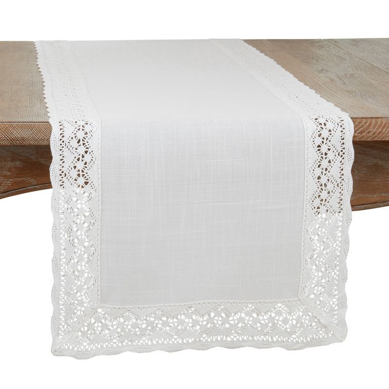 White Lace Border Polyester Table Runner