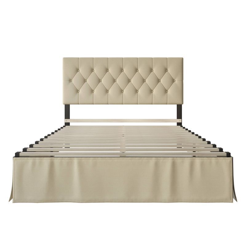 Zachary Beige Tufted Upholstered Queen Platform Bed