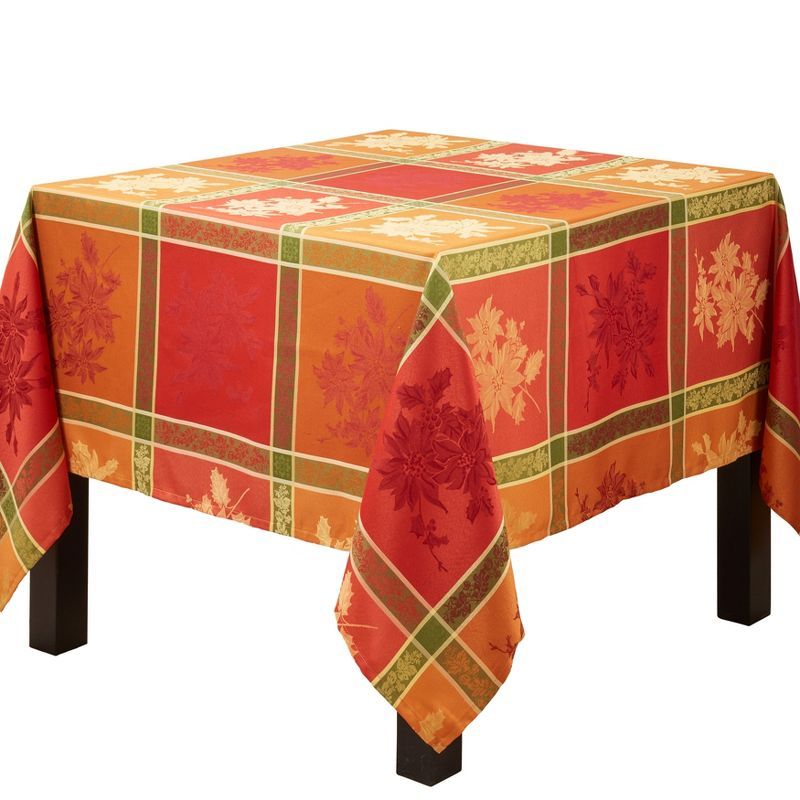 Elegant Orange Jacquard Fall Leaves Square Tablecloth