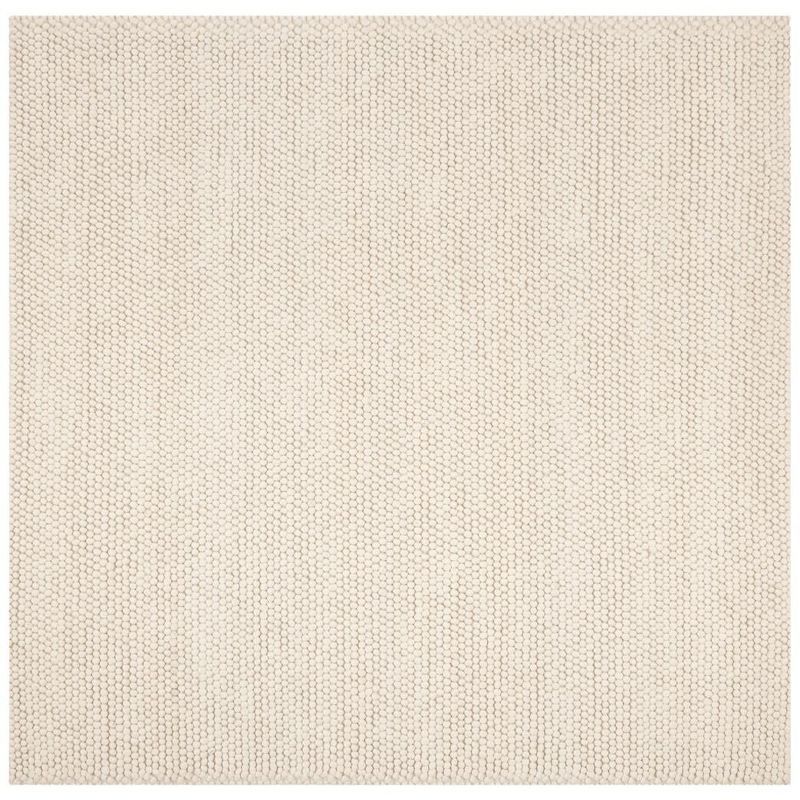 Ivory Handwoven Wool Square Area Rug, 8' x 8'