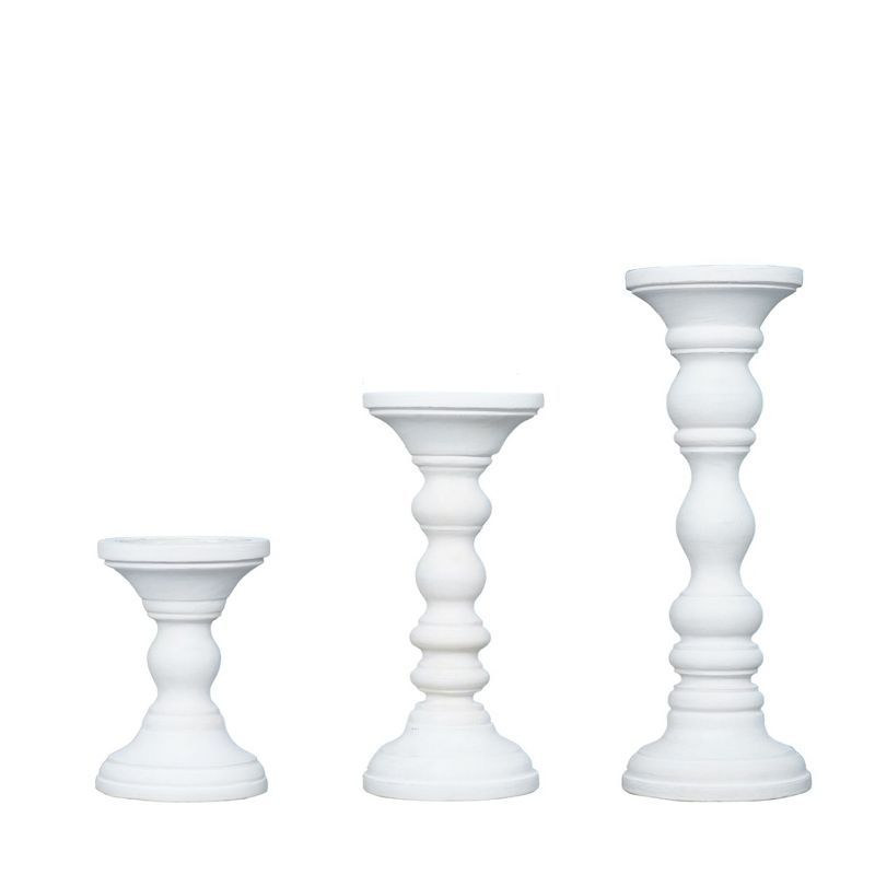 Matte White Mango Wood Pillar Candle Holders Set