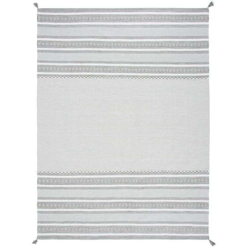 Handmade Grey and Ivory Cotton Flat Woven 9' x 12' Area Rug