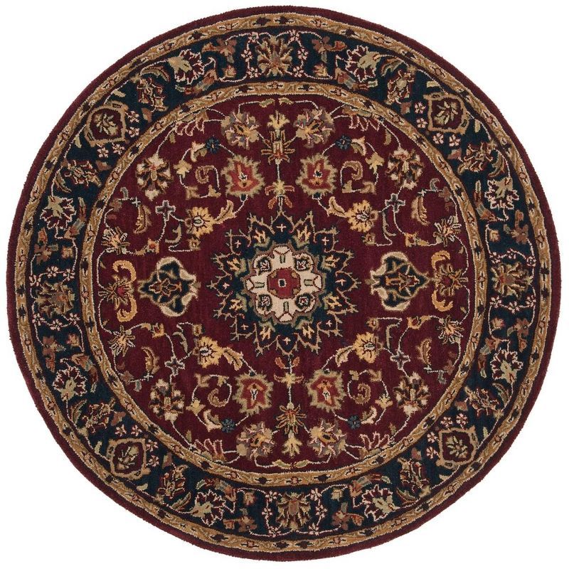 Elegant Round Burgundy Wool Tufted 6' Area Rug