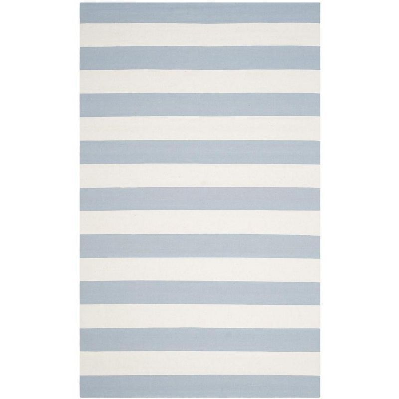 Handwoven Sky Blue/Ivory Cotton Stripe Area Rug - 8' x 10'