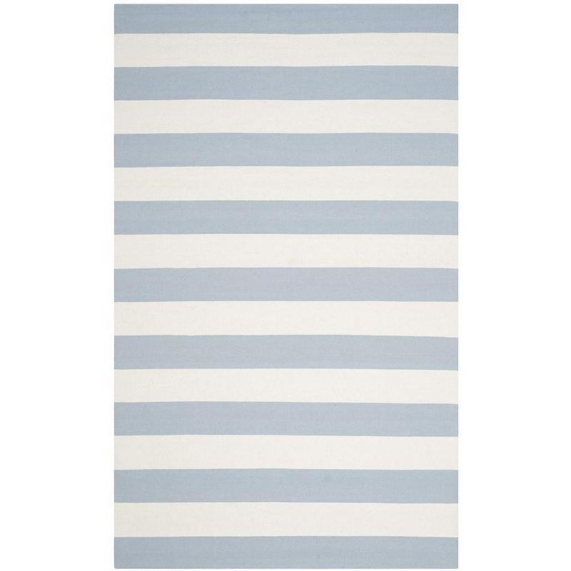 Sky Blue & Ivory Stripe Cotton Flat Woven Area Rug 9' x 12'