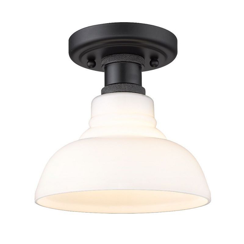 Matte Black and Vintage Milk Glass Flush Mount Light