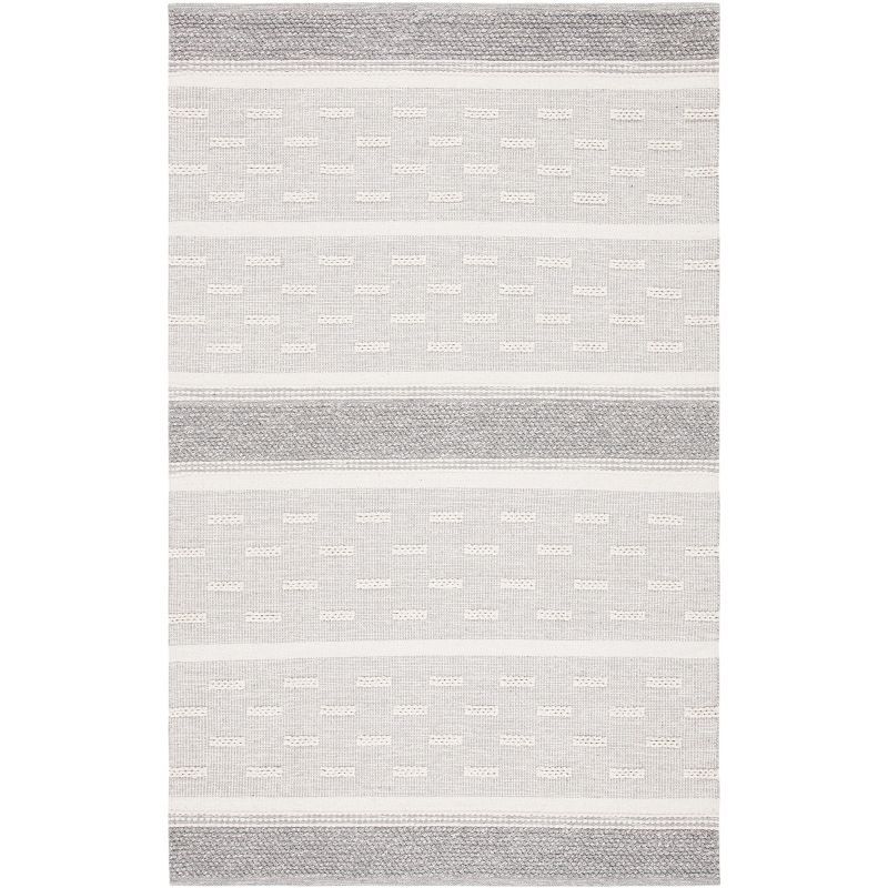 Ivory and Gray Striped Wool Cotton 8' x 10' Flat Woven Area Rug