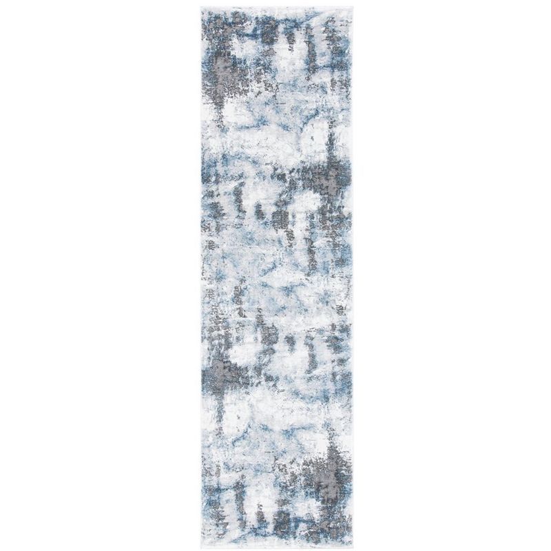 Hand-knotted Blue Abstract Synthetic Runner Rug, 2'3" x 8'