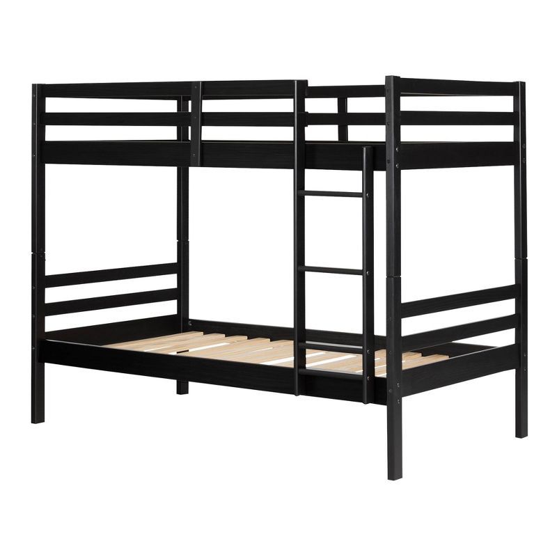 Twin Matte Black Pine Wood Bunk Bed Frame with Headboard