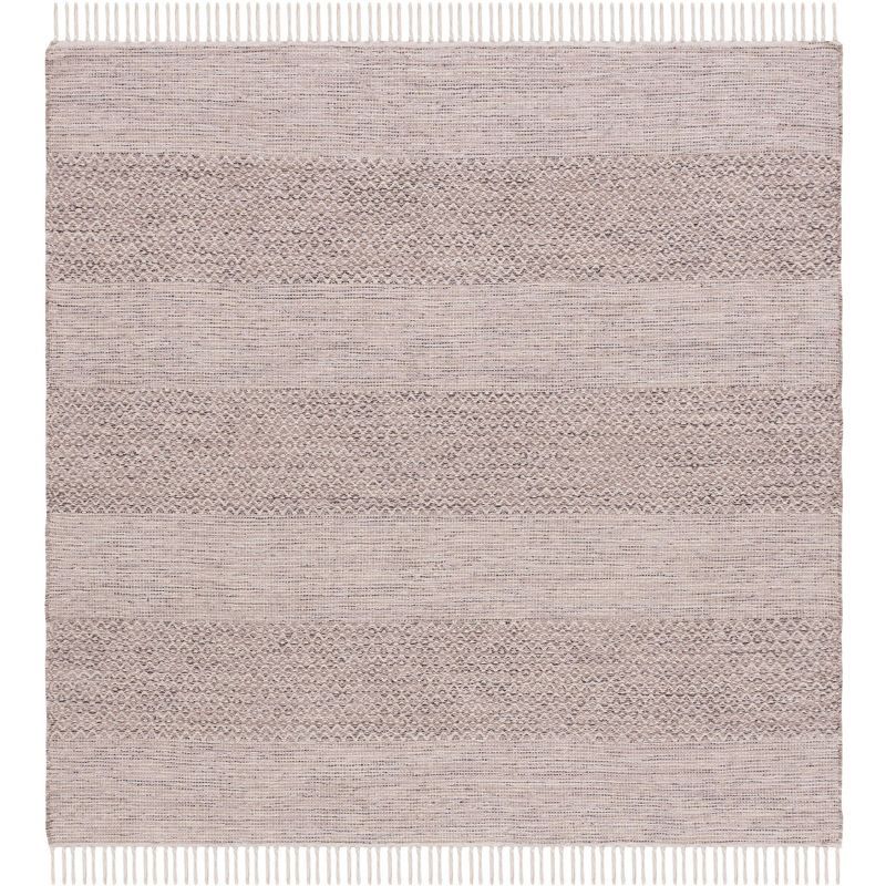 Ivory and Steel Grey Handwoven Cotton Square Area Rug