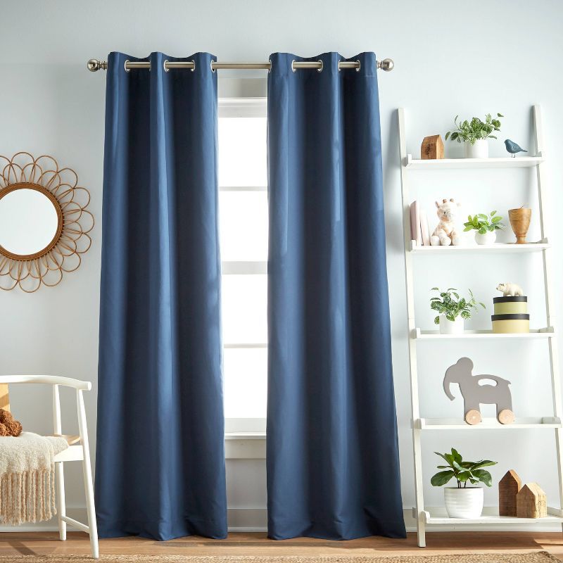 Denim Room-Darkening Grommet Kids' Polyester Linen Curtains