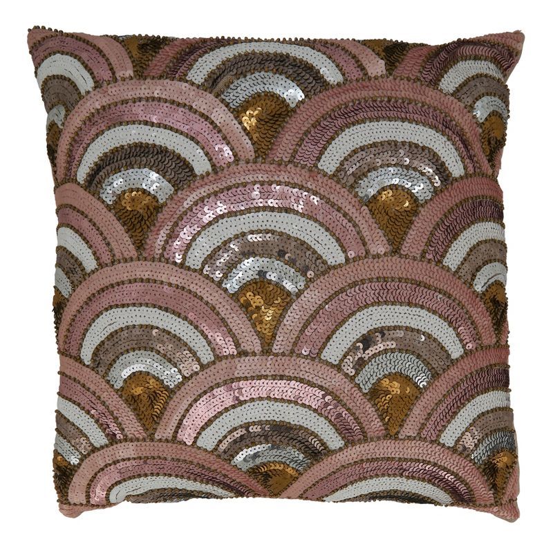 Pink and Gold Beaded Embroidered Square Pillow Cover