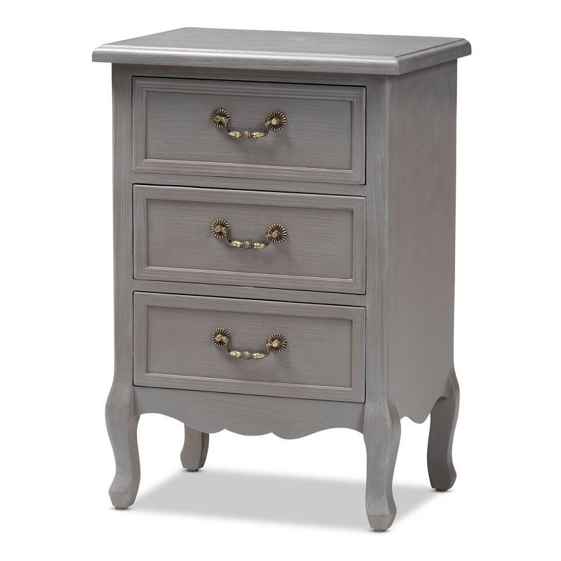 Gray Fir and Engineered Wood 3-Drawer Nightstand with Cabriole Legs