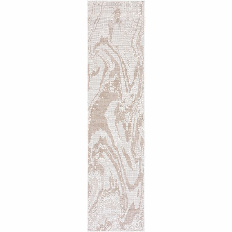 Ivory Beige Synthetic Tufted Runner Rug, 9' x 2'2"