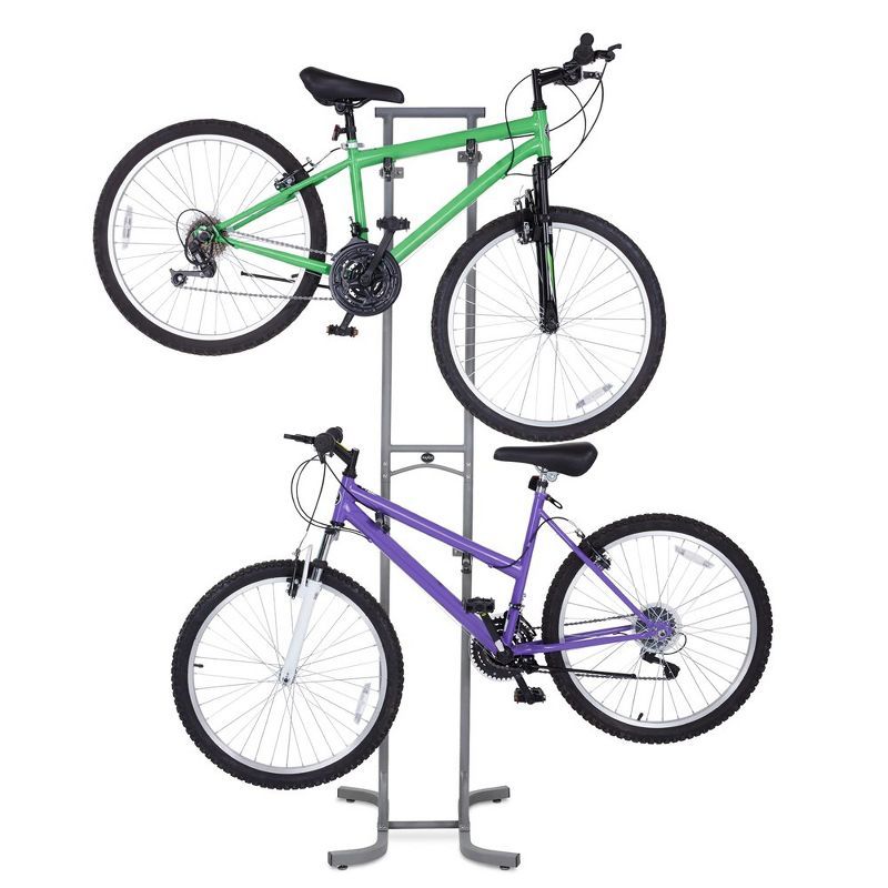 Freestanding Gray Metal Adjustable 2-Bike Storage Rack