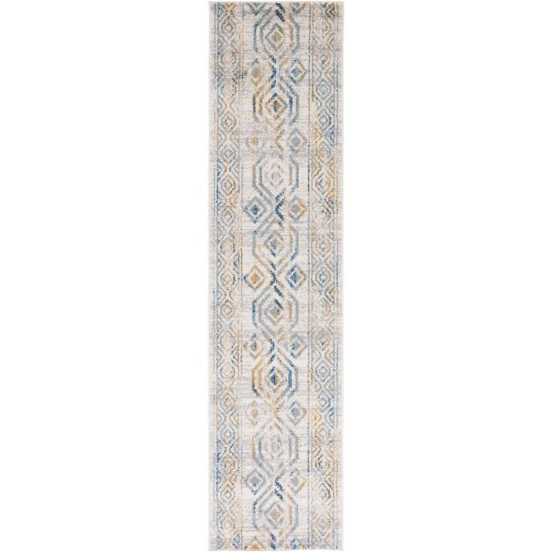 Ivory and Grey Bohemian Power Loomed Runner Rug