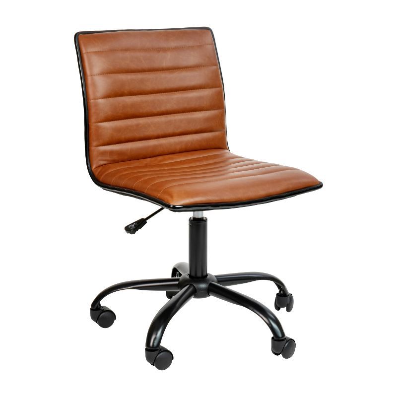 Brown Vinyl Armless Swivel Executive Office Chair