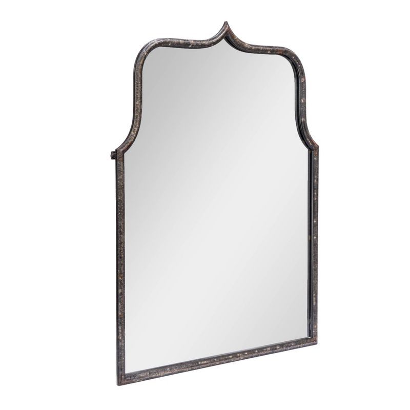 Distressed Black Arched Metal Framed Wall Mirror