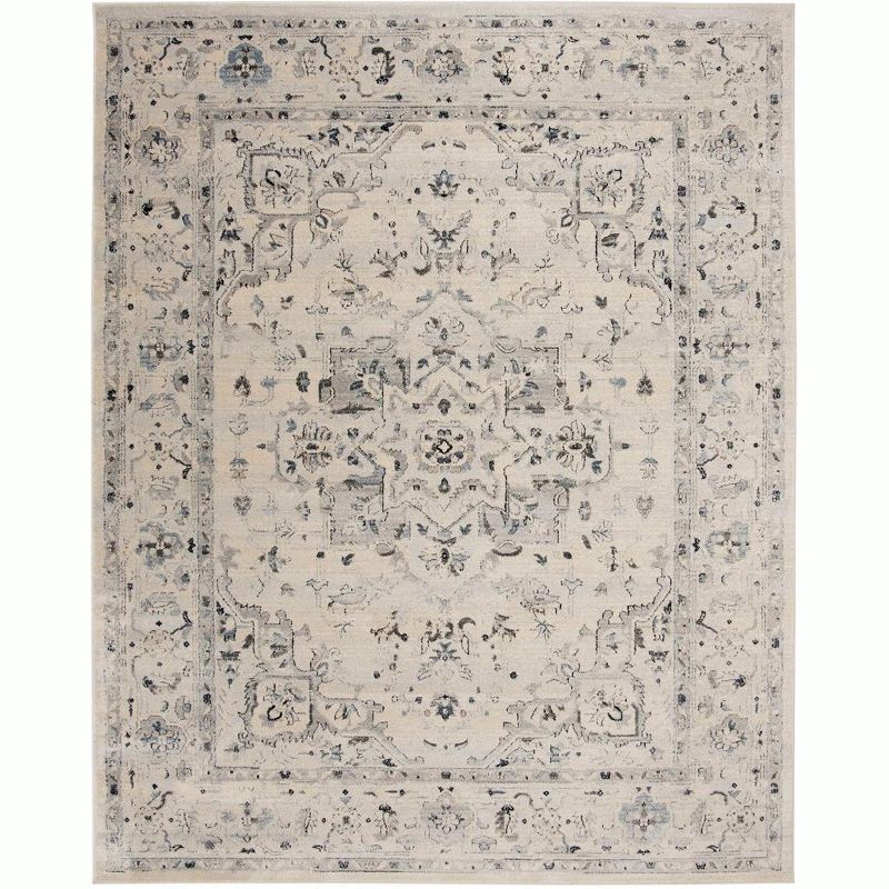 Charleston Ivory and Light Blue Synthetic Reversible Area Rug