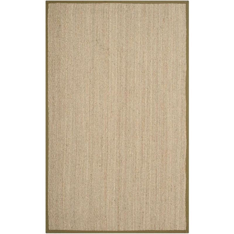 Natural Herringbone Seagrass Area Rug with Olive Border