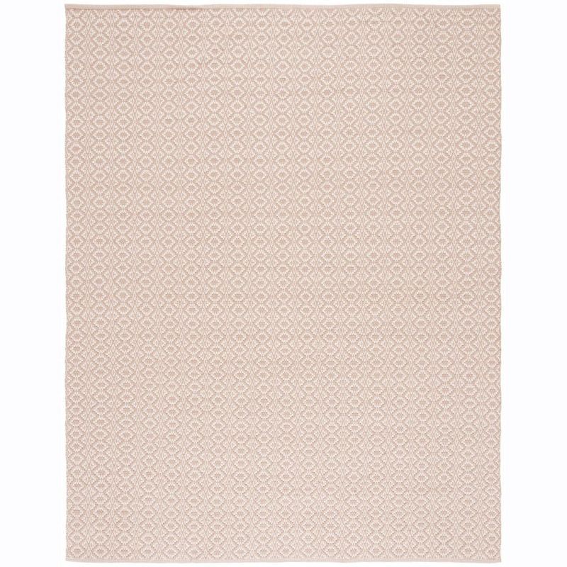 Ivory/Beige Geometric Hand-Woven Cotton Area Rug, 9' x 12'