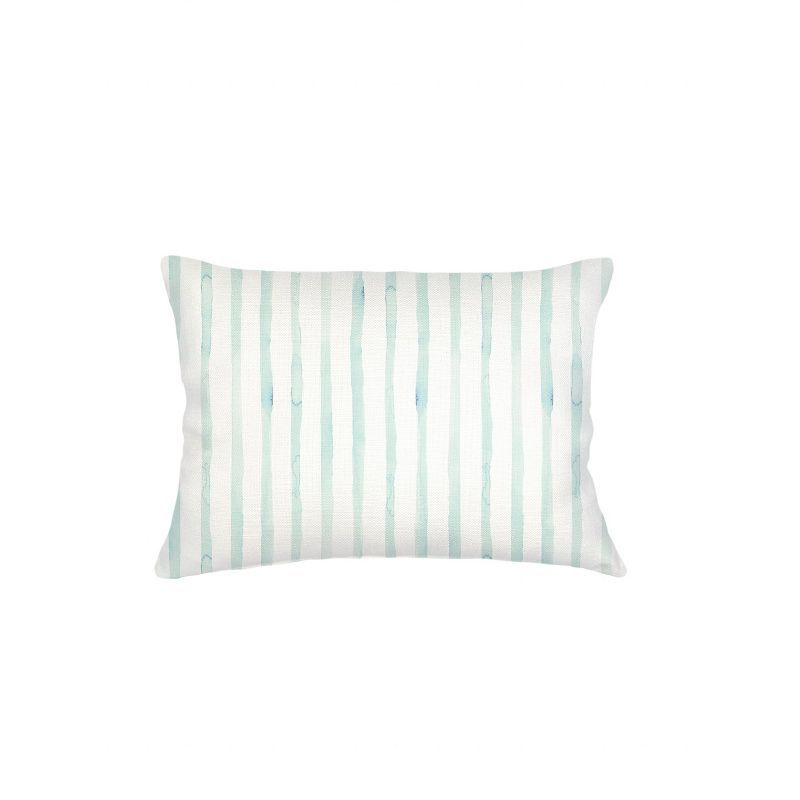 Riviera Aqua Striped Linen Throw Pillow 14x20