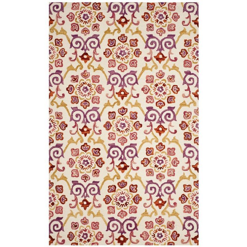 Ivory and Rust Floral Hand-Knotted Wool Area Rug