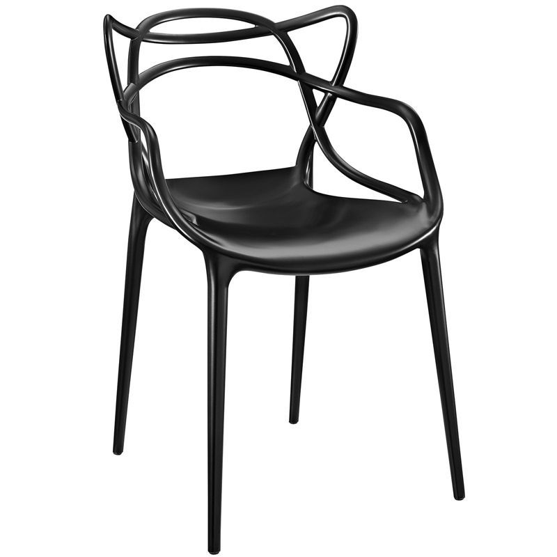 Entangled Modern Black Plastic Armchair with Foot Caps