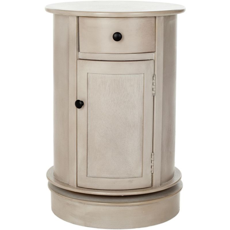 Vintage Grey Pine Wood Round Swivel Accent Table with Storage
