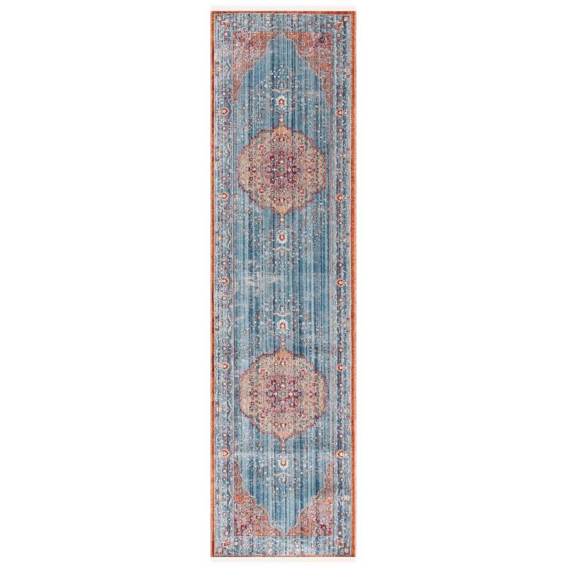Kenitra Blue and Red Vintage-Style Non-Slip Rug