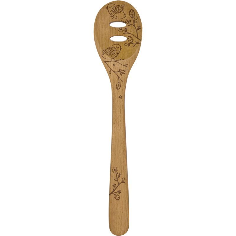 12" Beechwood Slotted Spoon with Laser Etched Woodland Design