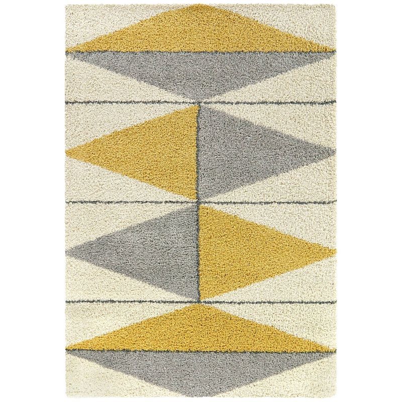 Yellow and Gray Geometric Shag Area Rug 5' x 7'