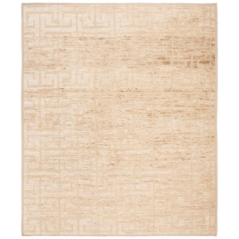 Ivory/Beige 8' x 10' Hand-Knotted Wool Geometric Rug