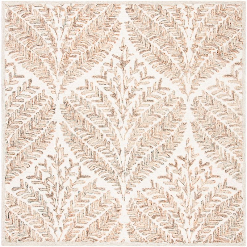 Elegante Ivory & Brown Hand-Tufted Wool Square Rug