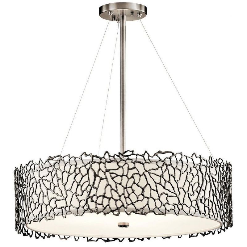 Classic Pewter 4-Light Drum Chandelier with Etched Glass