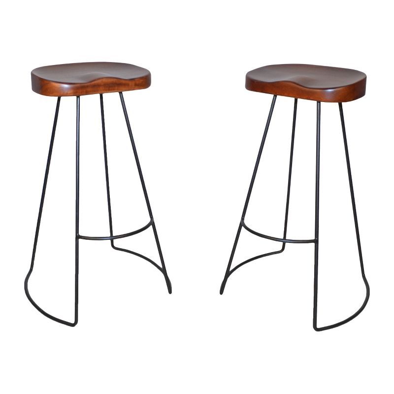 Chestnut and Black 31" Saddle Style Backless Bar Stools, Set of 2