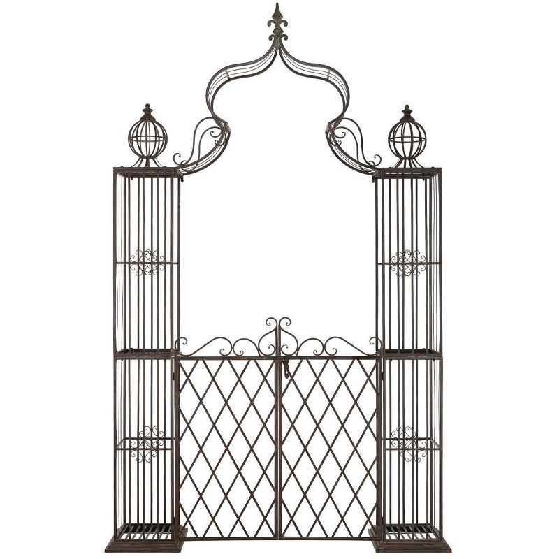 Beatrix Rustic Brown Iron Garden Arbor with Gate