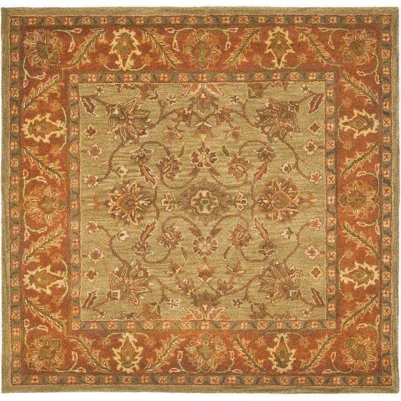 Golden Jaipur 8' Square Hand-Tufted Green and Rust Wool Rug