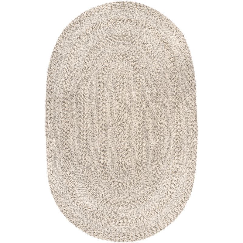 Handmade Ivory Braided 8' x 10' Oval Synthetic Indoor/Outdoor Rug