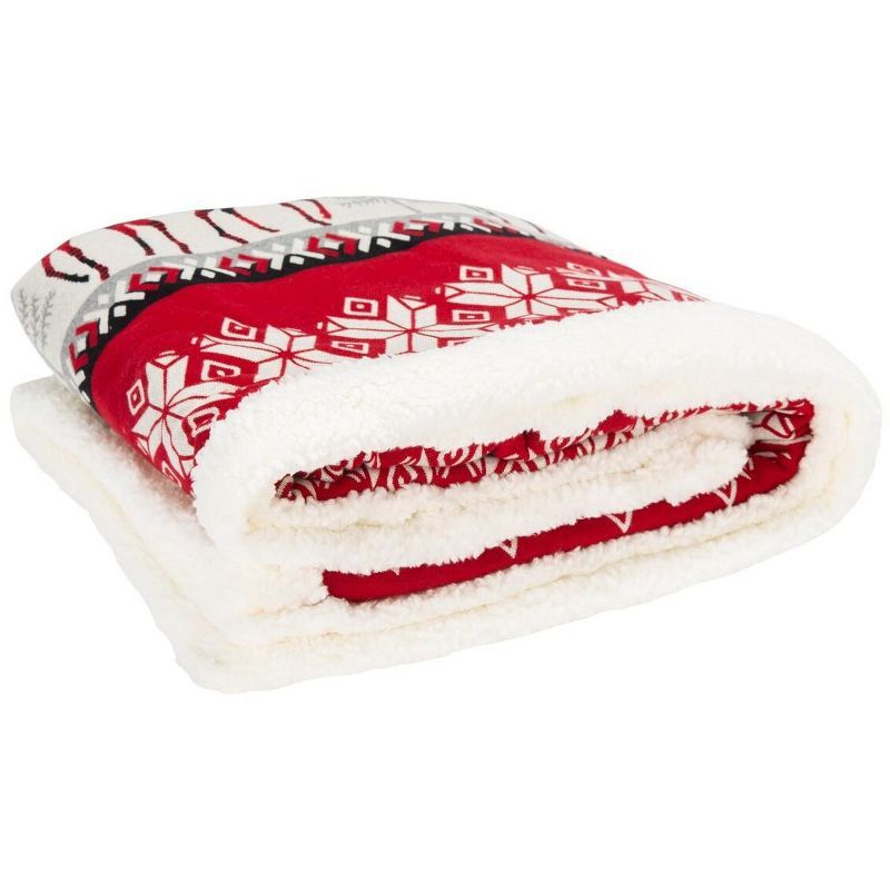 Red and White Sherpa Cotton Holiday Throw Blanket