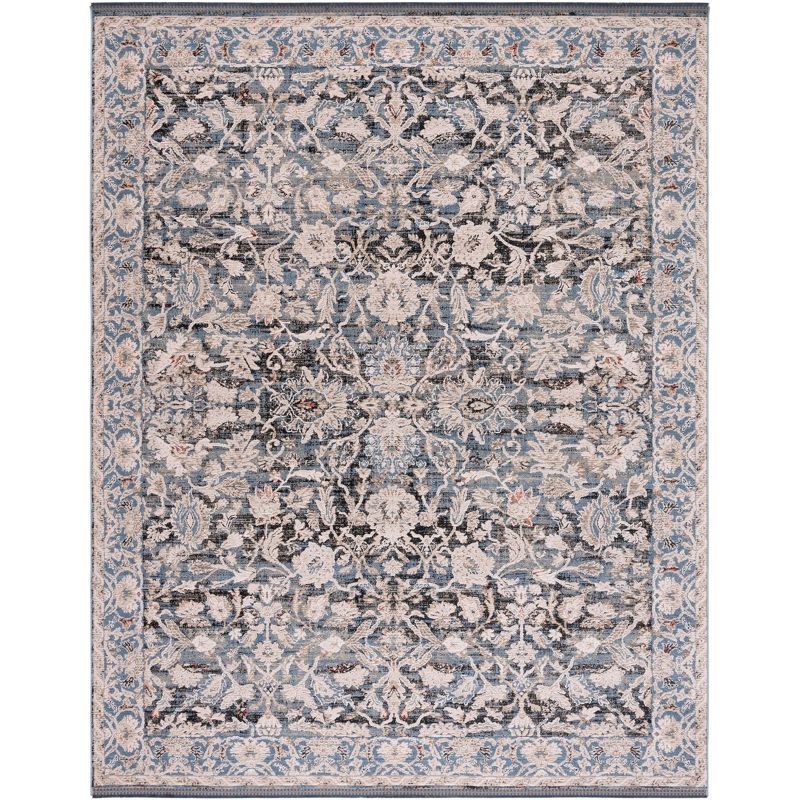 Ivory and Navy Hand-Knotted Wool Area Rug 8' x 10'