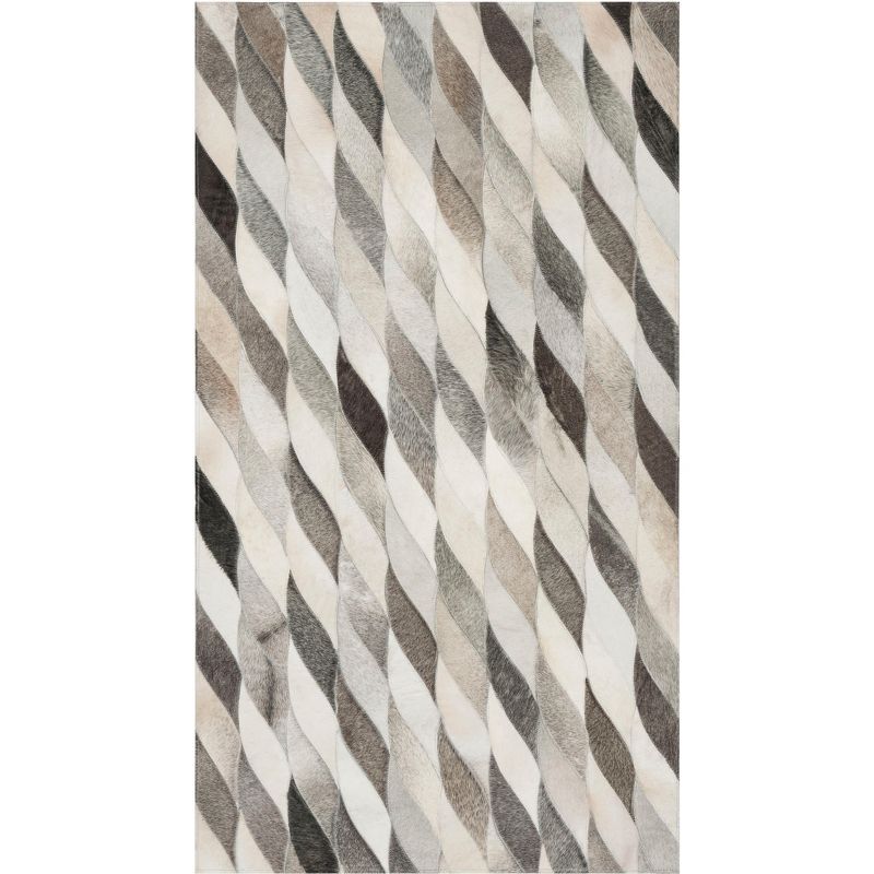 Hand-Knotted Ivory Geometric Wool & Cowhide Area Rug