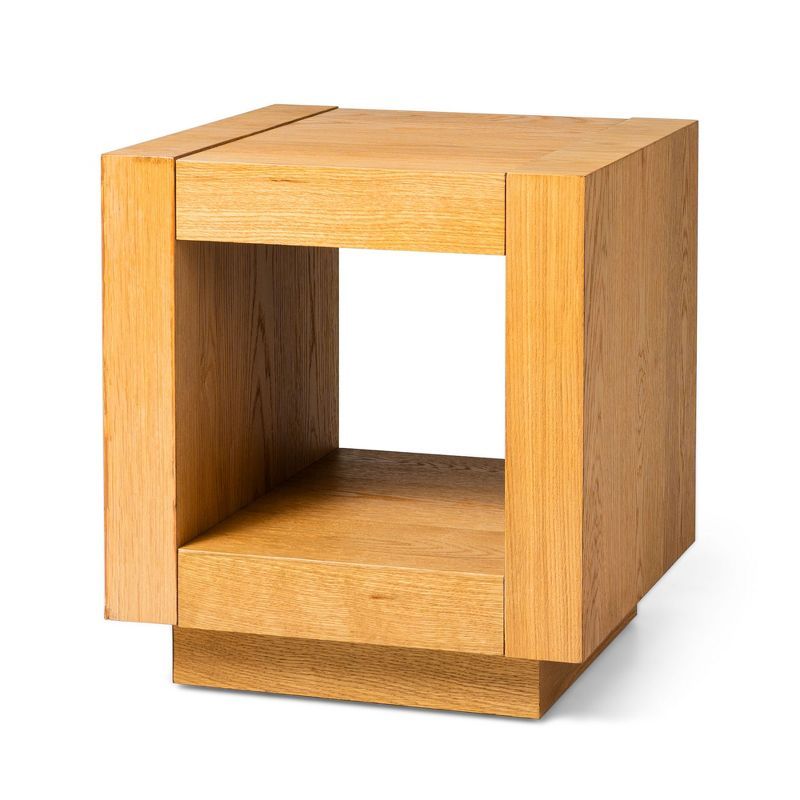 Artemis Natural Wood Cube Side Table with Shelf