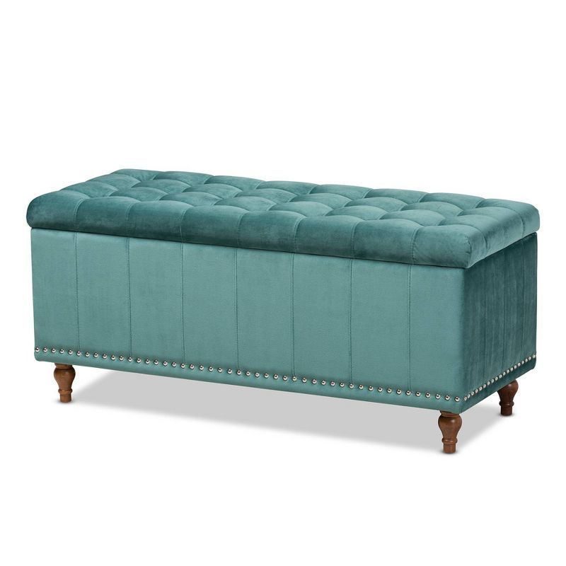 Kaylee Teal Blue Velvet 42'' Tufted Storage Ottoman Bench