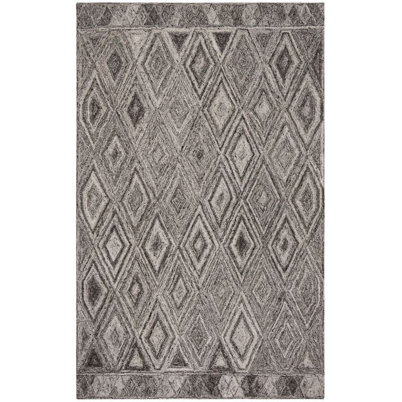 Grey and Black Hand-Tufted Wool Abstract Area Rug